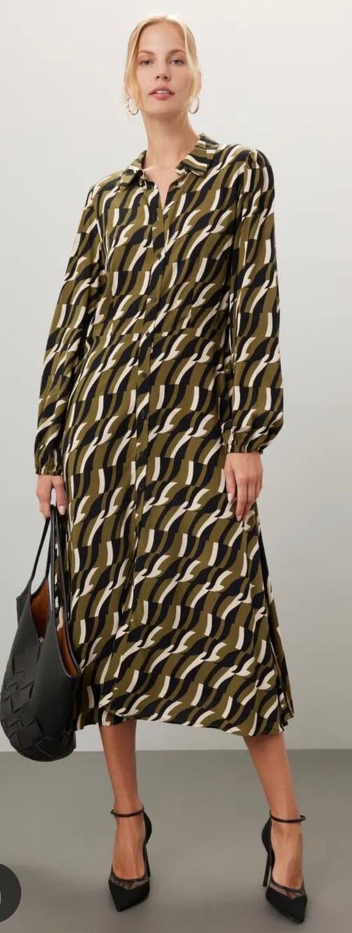Yerse Olive Black Jane Shift Dress M EUC